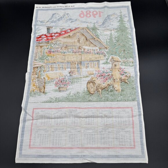 Vintage 1986 Kitchen Calendar Tea Towel Chalet Design German Wall Decor - Picture 6 of 8